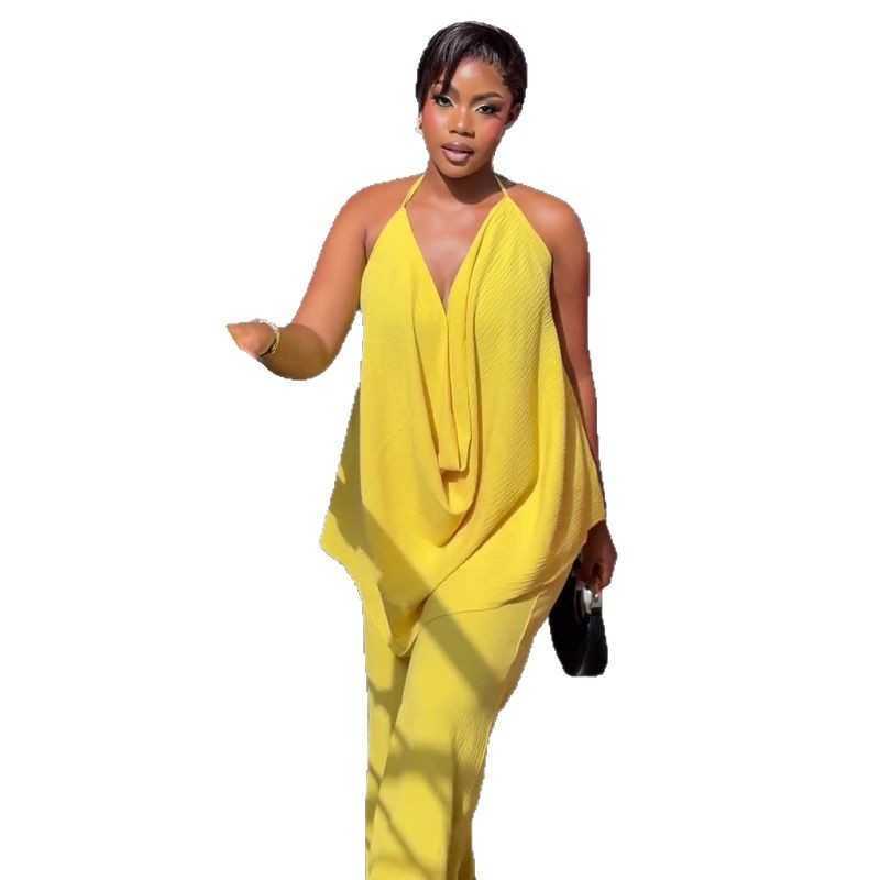 Summer sexy women's two-piece sleeveless suspender casual pants set for women 250315