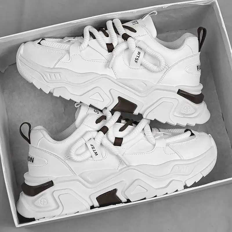 Trend Mens Sports Shoes Platform Vulcanized Korean Casual Shoes Mens Street Style Short and Fat Social White Shoes Mens Punk Z250319