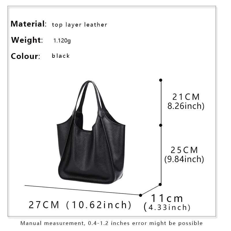 Aidrani Fashion Genuine Leather Women's Large Capacity Handbag Black Versatile Cowhide Shoulder Mother Bag