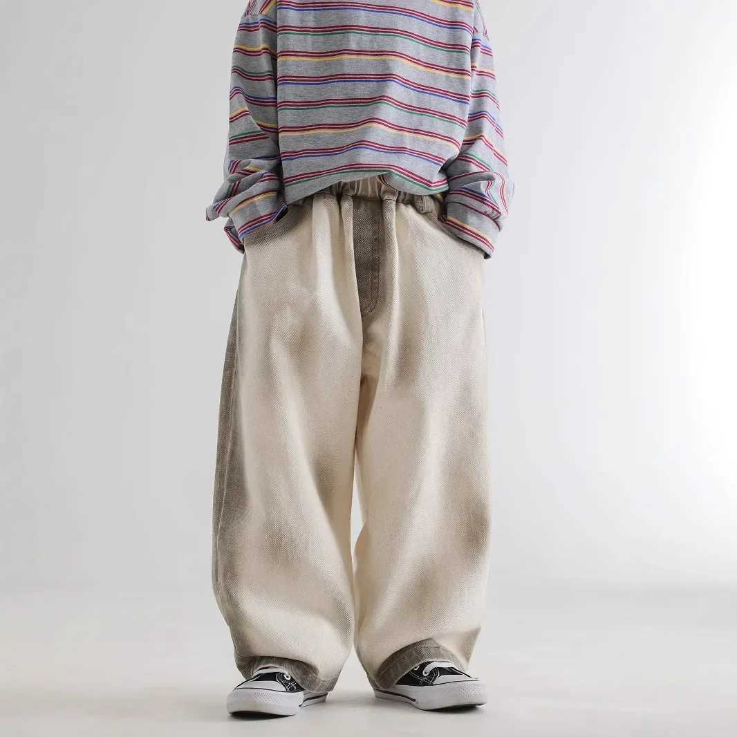 Childrens clothing boys spring jeans Korean style 2025 new fashion simple loose solid color childrens wide leg cool jeansT250318