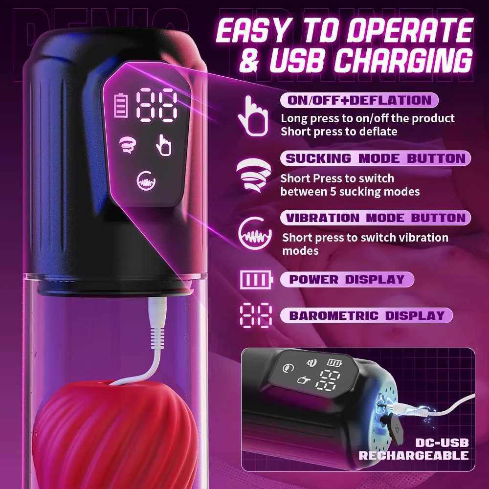Automatic suction penis pump male masturbation electric oral sex penis extender with rose pocket cat adult sex toyXJ250319