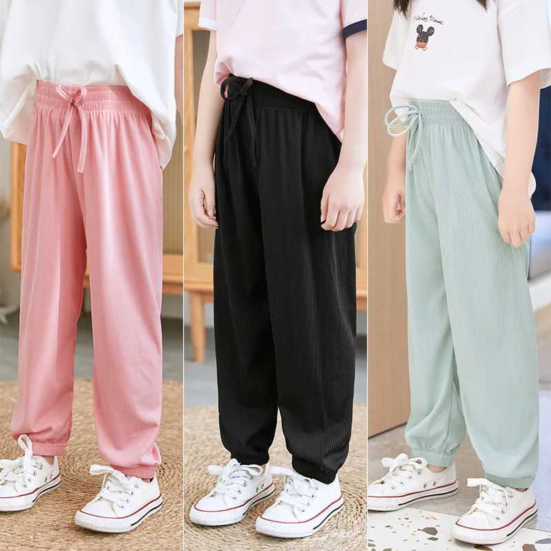 Little Girls loose pink pants summer casual fashion childrens clothing green wide leg pants childrens bag Trouser 6 8 10 12 yearsT250318