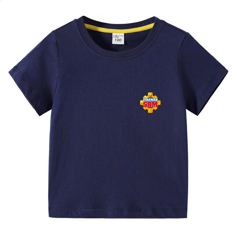 Kids Summer Basic T-shirt Fireman Sam Solid Color Tees 3 to 10 Years Children Clothes Boys Girls Round Neck Tops Birthday Gifts 250319