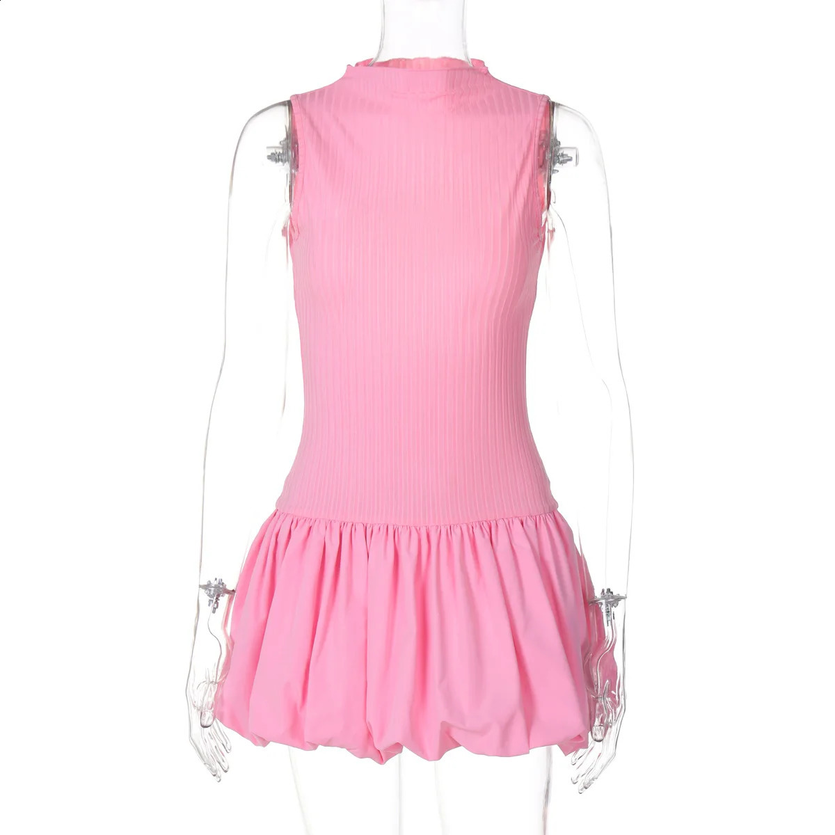 Lygens Elegant Knitting Sleeveless Backless Short Bubble Ball WomenS Dresses Elegant Evening Casual Clothing Y2K Streetwear 250319