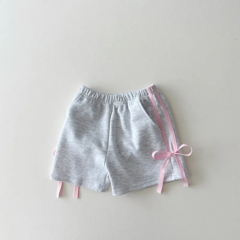 Korean Style Summer Baby Girls Sports Shorts Side Seam Stripe Bow Elastic Waist Loose Pants Casual Children Clothes A24147 250319