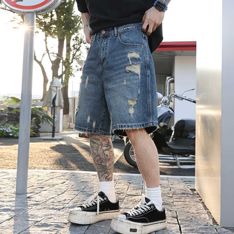 3507 American retro washed holes loose jeans shorts for men summer straight fashionable casual five-point pants W250319