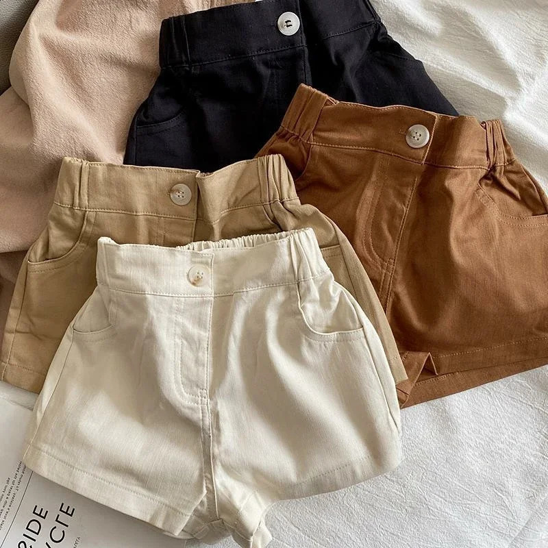 Summer Girls Shorts Baby Fashion Childrens Personality Trendy Korean Style Solid Color Casual High Waisted Versatile Pants 250319