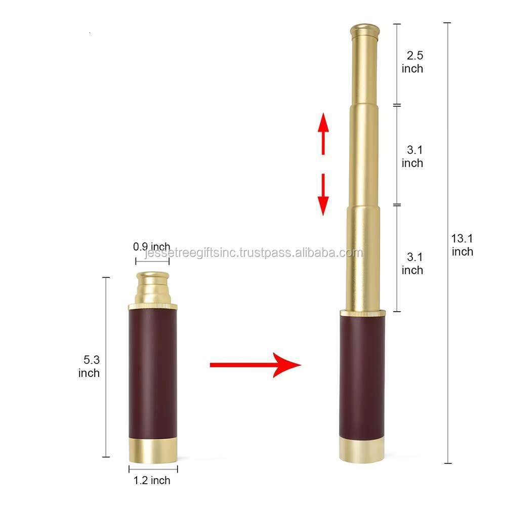 Monocular Handheld Collapsible Brass Telescope - 25x30 Zoomable Portable Pirate Spyglass for Hiking