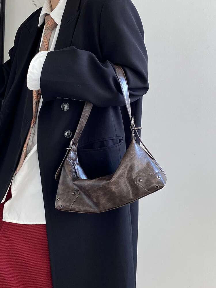 Pu Leather Retro Women's Underarm Cool Y2k Girls Vintage Small Shoulder Bags Simple Female Crossbody Bag Handbags Purse