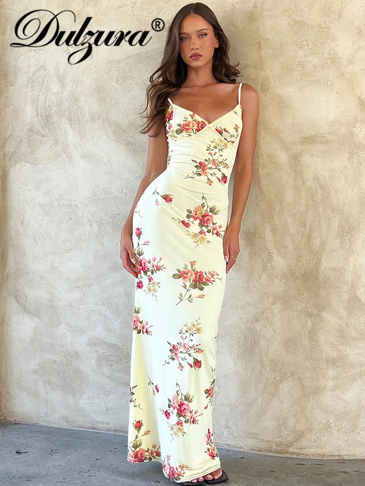 Dulzura Sexy Y2K Clothes Floral Print Sleeveless Backless Bodycon Maxi Dresses For Women Club Birthday Party Elegant Outfit 250319