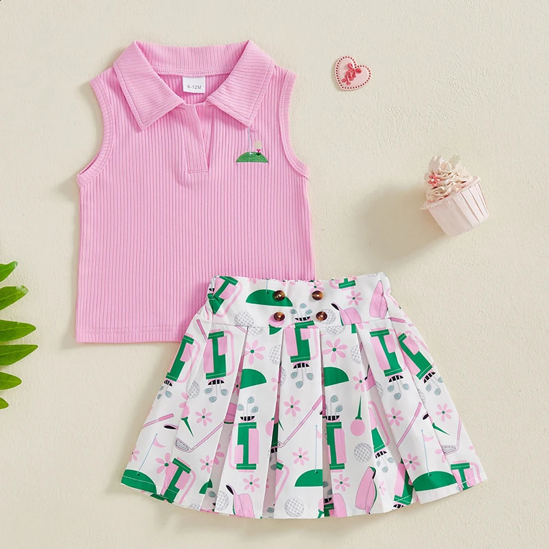 Girls 2-Piece Set with Ruffle Sleeve Tank Top and Floral Print Pleated Skirt for Summer Toddler Outfit Collection 250319