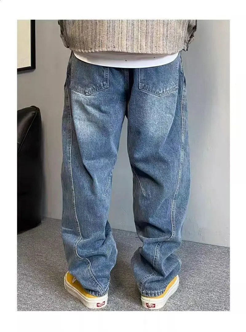 Oversized Jeans Mens Vintage Casual Loose Straight Tapered Denim Trousers Heavy Washed Wide Leg Fat jeans Plus Size 50150kg 250312