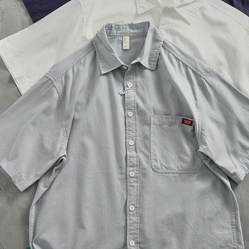 Vintage work shirt Short Sleeve shirt Mens loose cotton sleeved coat shirt 250317
