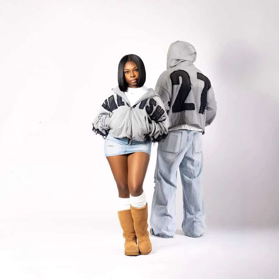 Letter embroidery American hip-hop street style couple hoodie
