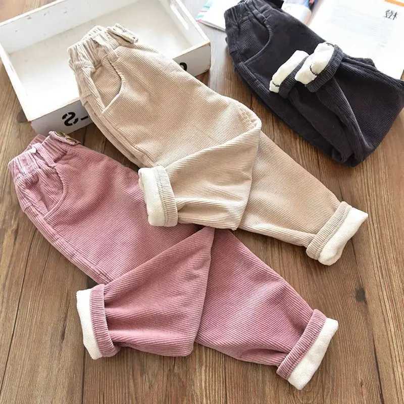 Autumn Winter Baby Girl Corduroy Pants 2024 Retro Casual Solid Trouser Thick Warm Outdoor Wear Childrens Pants 2 3 5 6 YearsT250318