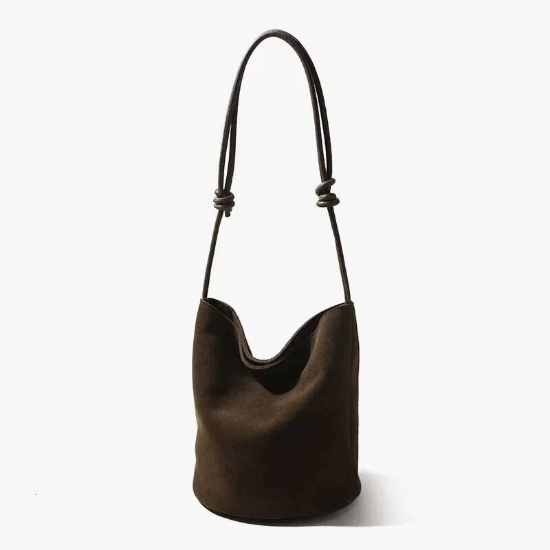 Suede Leather Handbag Women Mini Bucket Tote Strings Shoulder Vintage Bags Winter Daily Commuting Purses
