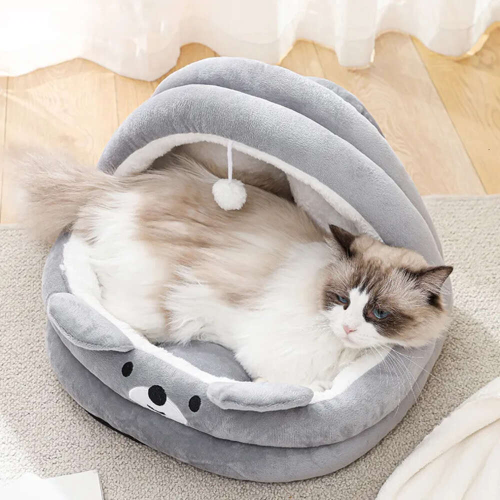 Cat Plush Supplies Cute Nest Cartoon Dog Mat Household Seasonal Semi Closed Pet Bed - view 6