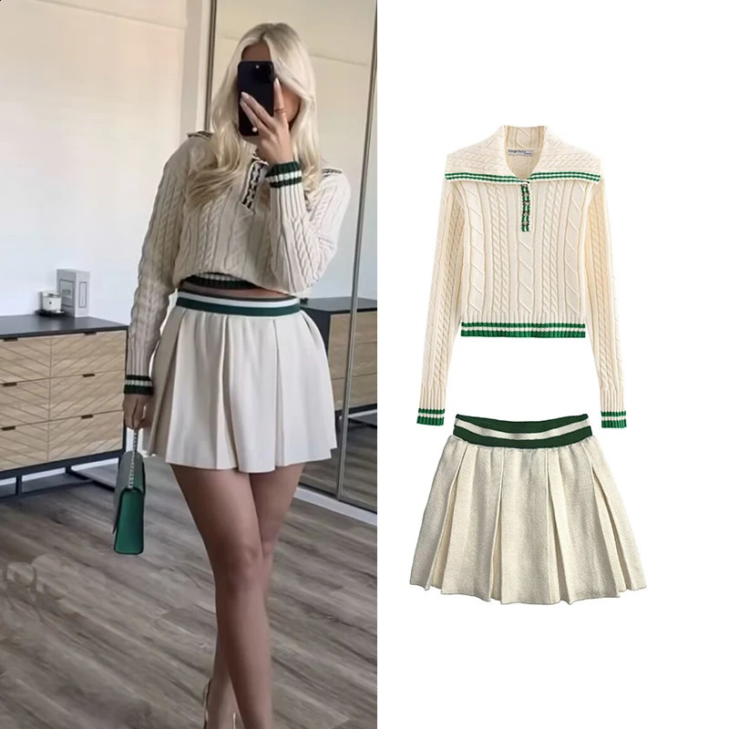 TRAF Womens 2025 Spring 2-piece Set Fashion Slim Elastic Sports Holiday Skirt Sets Women Street Chic Young 2-piece 250318