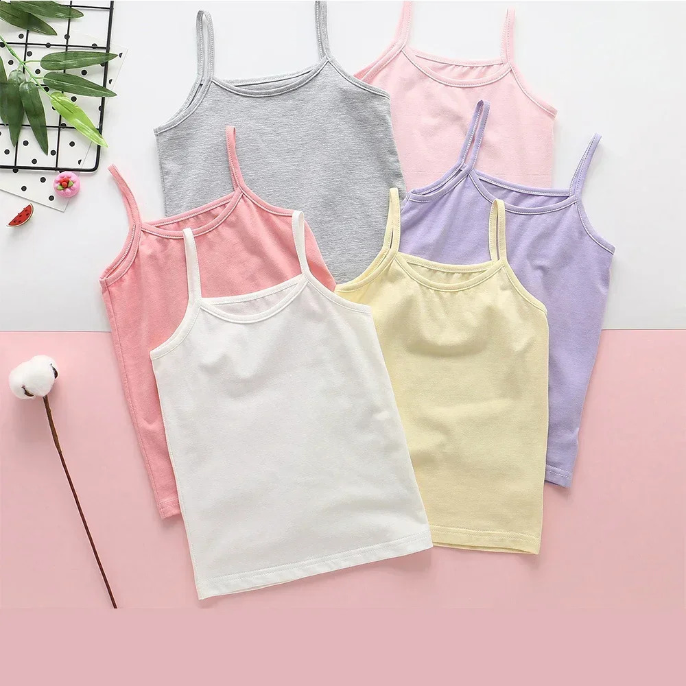 2024 Summer Girls Beaded Shoulder Strap Vest Top Baby Cotton Underwear Childrens Sleeveless 250312