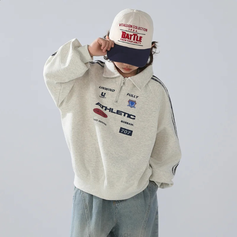 Fashion Korean Boys Long Sleeve Polo Shirt For Teenage Kids Cotton Zipper Up Polo Sweatshirt Child Spring Clothes Poloshirts 250319