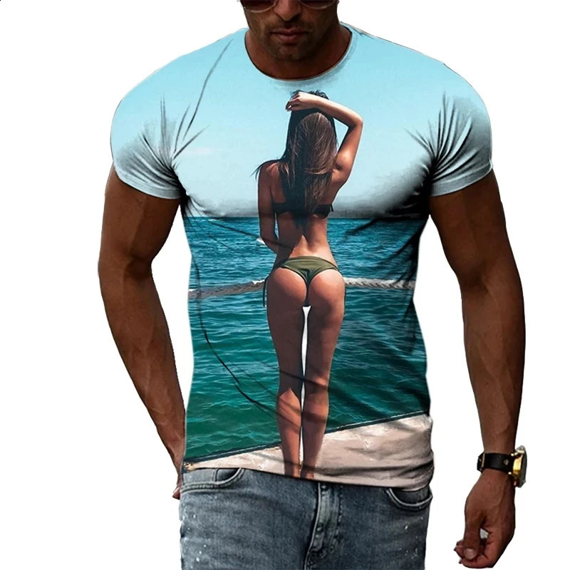 Trendy summer fashion girl pictures mens Tshirt casual printed hiphop personality round neck short sleeved top 250319