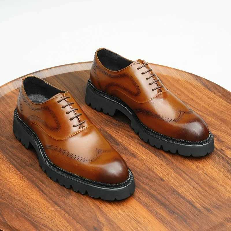 4cm mens dress shoes luxury genuine leather handmade British style elegant high-quality black wedding shoesXJ250319
