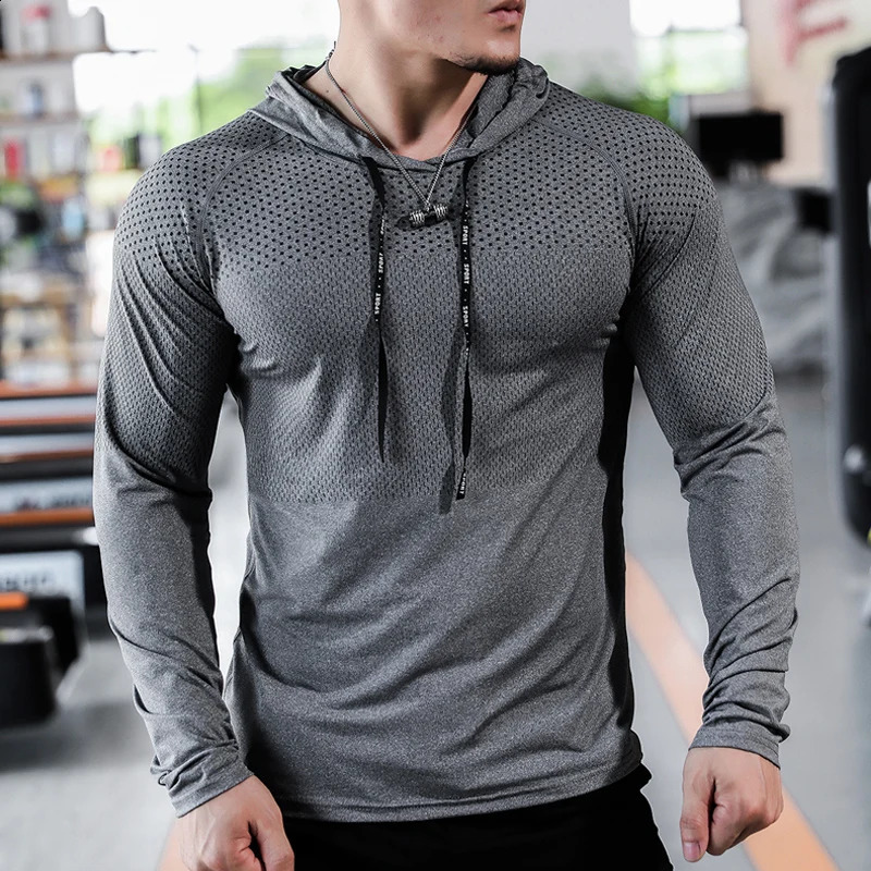 Mens fitness tracksuit running hoodie gym jogging outdoor sweatshirt top muscle training 250319