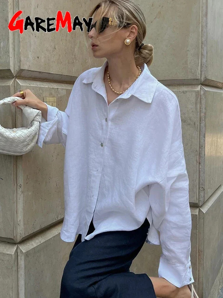 White Womens Linen Shirt Long Sleeve Elegant Pink Oversize Blouse Vintage Spring Basic Top Collar Cotton Linen Shirt for Women 250318