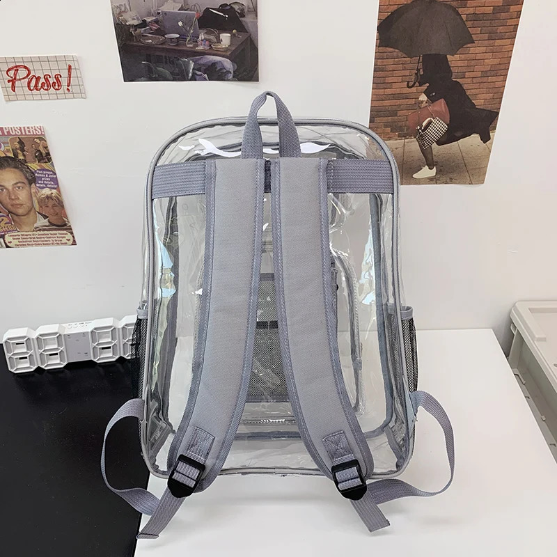 Backpack Waterproof Transparent School Bag Girl Large Capacity Backpack Solid Clear Backpack Men Fashion Transparent Plastic Bag 250314
