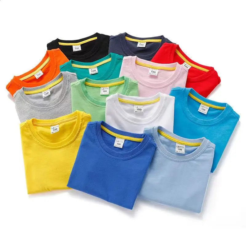 Summer Kids Basic T-shirt Boys Round Neck Tops Tee 2025 Children Short Sleeve tshirts Girls Solid Color Tees Wholesale Clothes 250319