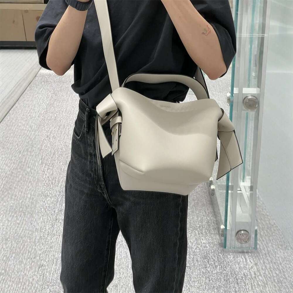 Swedish Niche AS Women's Cowhide Simple Bow Handbag Bucket Single Shoulder Crossbody Bag