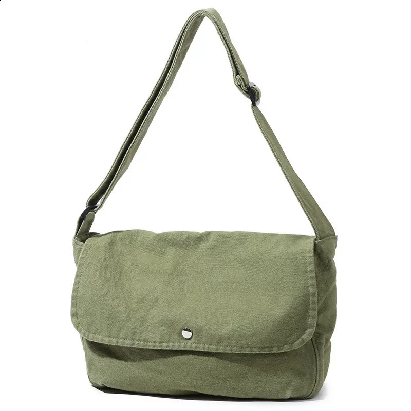 Solid canvas large capacity youth shoulder bag casual messenger womens cross body bag selling retro youth handbag 250318