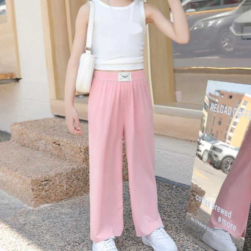 Girls loose wide leg pants thin cool sports pants summer childrens pleated straight pants childrens casual pants for ages 3-12T250318