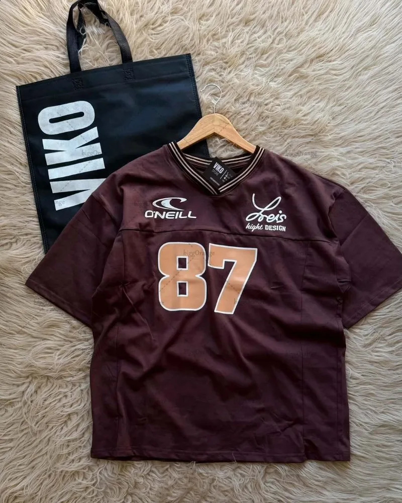 2025 Clothing Football Clothes Oversized T-shirt Men Printed Top American Street Fashion Clothing Loose Short Sleeves 250319