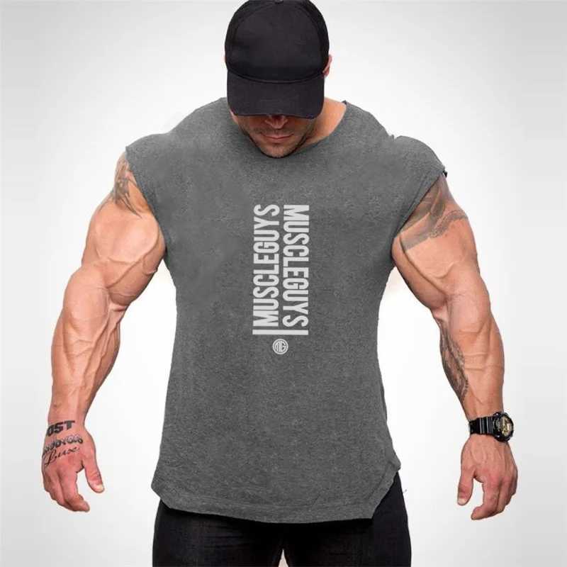 New mens gym single piece sweatshirt sleeveless vest letter printed fitness mens vest top casual muscle shirtT250318
