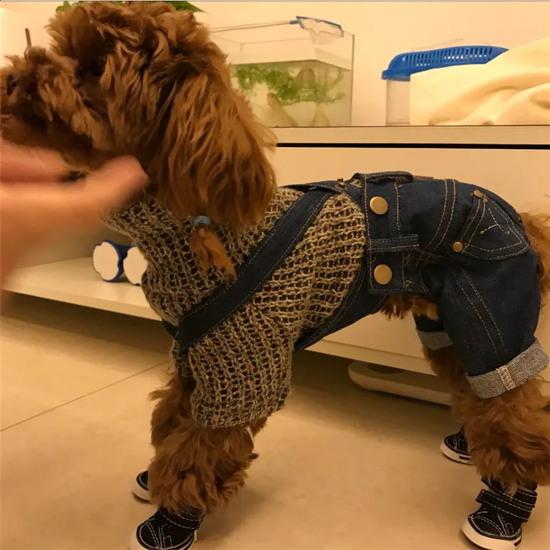 Denim jumpsuit for dogs puppy clothing denim jacket French bulldog Yorkshire Terrier pet pants jeans L 250318