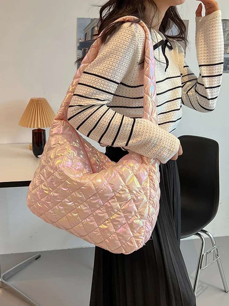2025 New Cotton Women's Handbag Large Capacity Designer Women's Handbag Laser Multi Color Diamond Pattern Daily Life Travel Work Trendy Bag