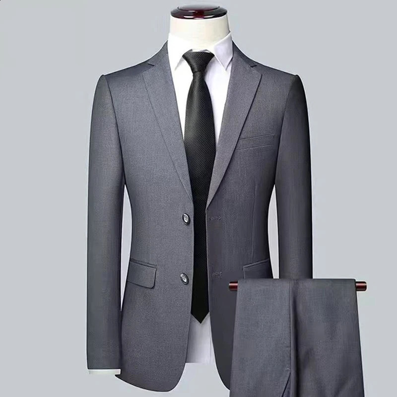 2024 High quality two button men suit trousers Fashion handsome slim business professional work formal twopiece set 250311