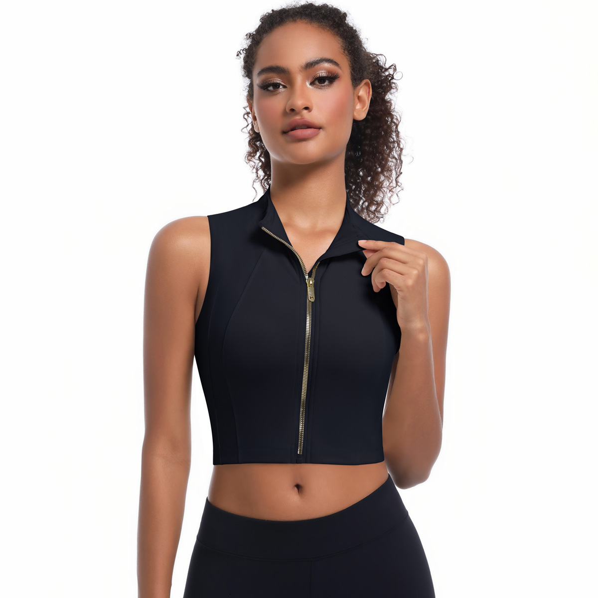 New tracksuit double-layer sleeveless zipper cardigan jacket versatile casual commuting slimming sports yoga suit vest for women leggings