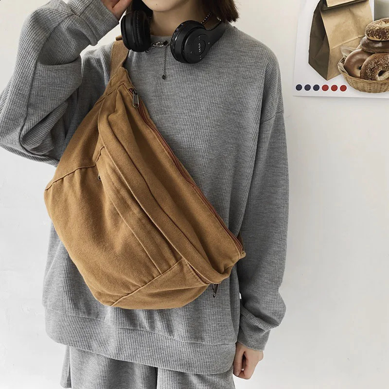 Fashion simple Waist Bags Unisex Canvas Chest packs Phone Pack Street Hip hop Belt Bag Large capacity Ladies Crossbody Chest Bag 250314