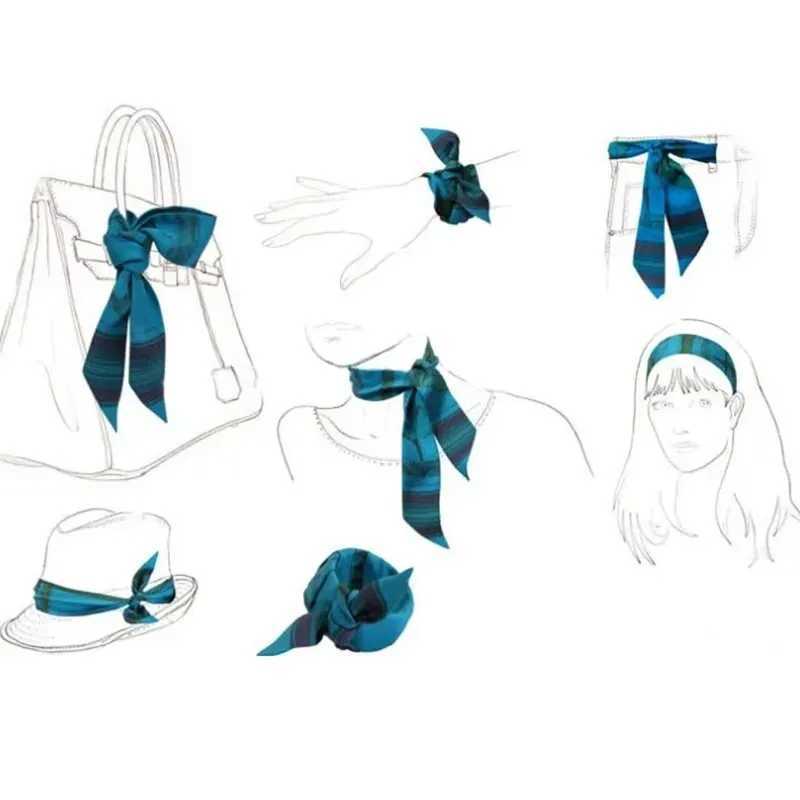 New luxury 5*85-95cm Slender Model Temperament Small Scarf Long Silk Scarf Hair Band Wens All-Match Double-Sided Streamer X250319