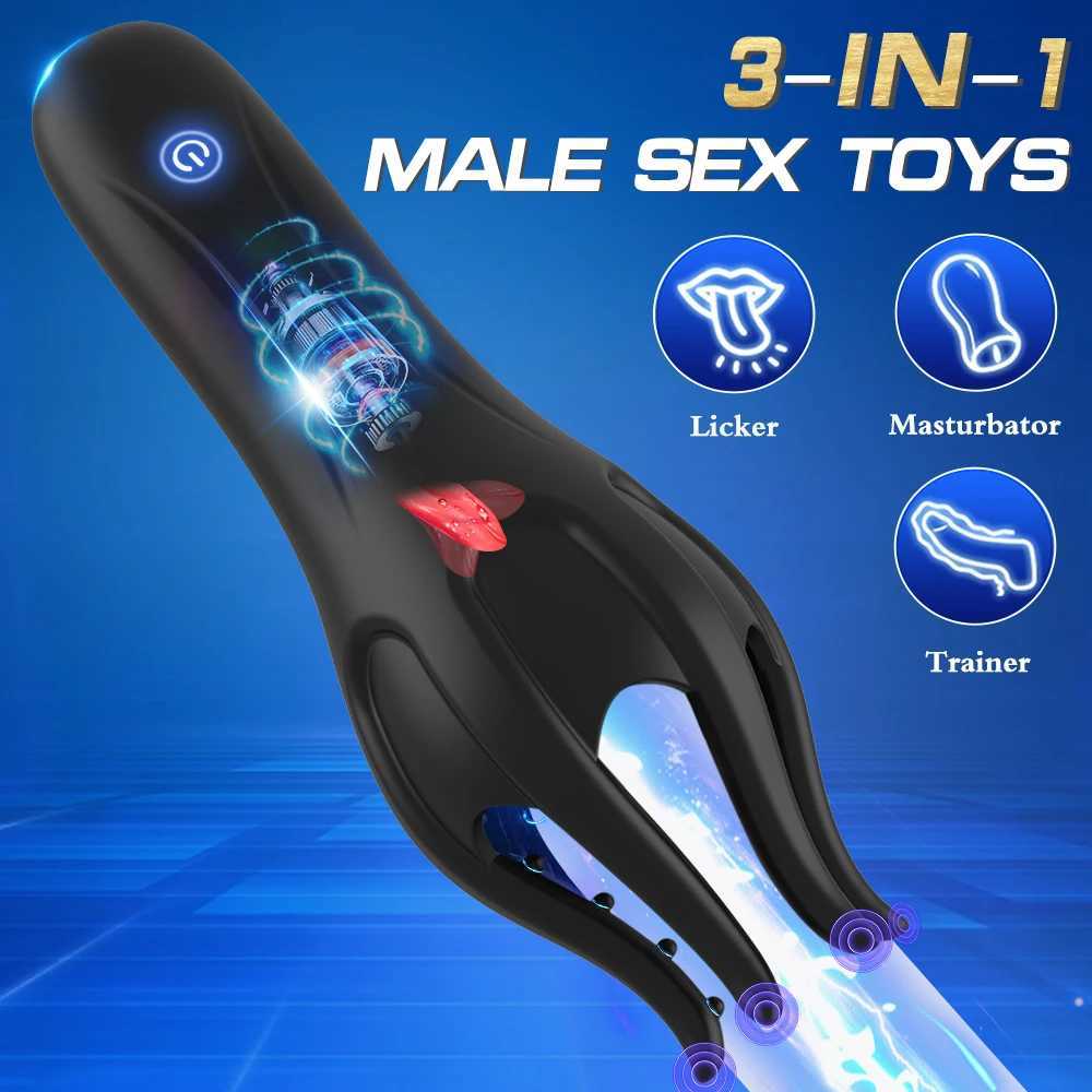 Male Tongue Licking Penis Masturbator Oral Orgasm Masturbation 10 Speed Glans Vibration Massager Endurance Training Sex ToysXJ250319