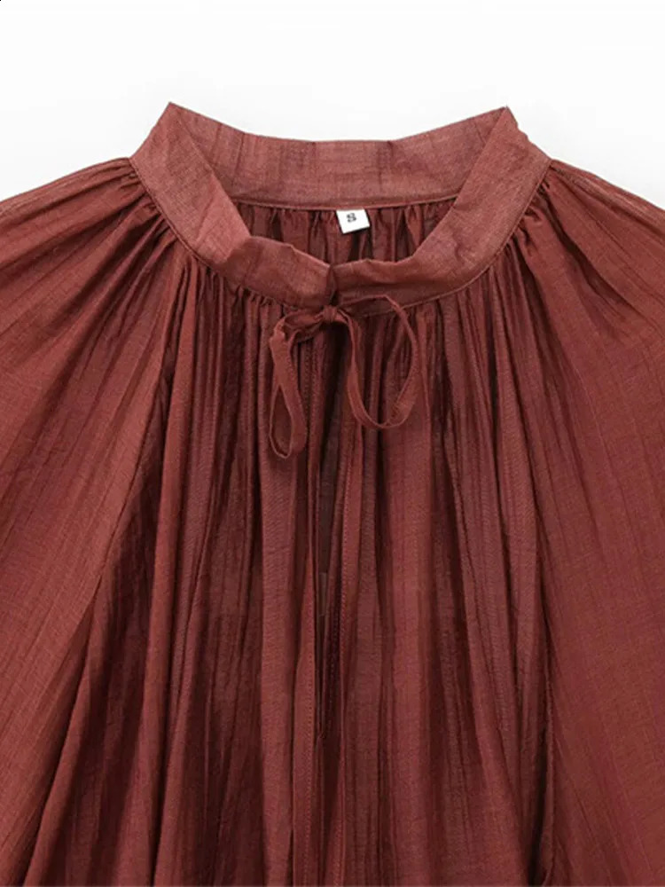 Casual loose mini dress Oneck long sleeved womens 2025 spring solid color lace hollow chiffon 250319