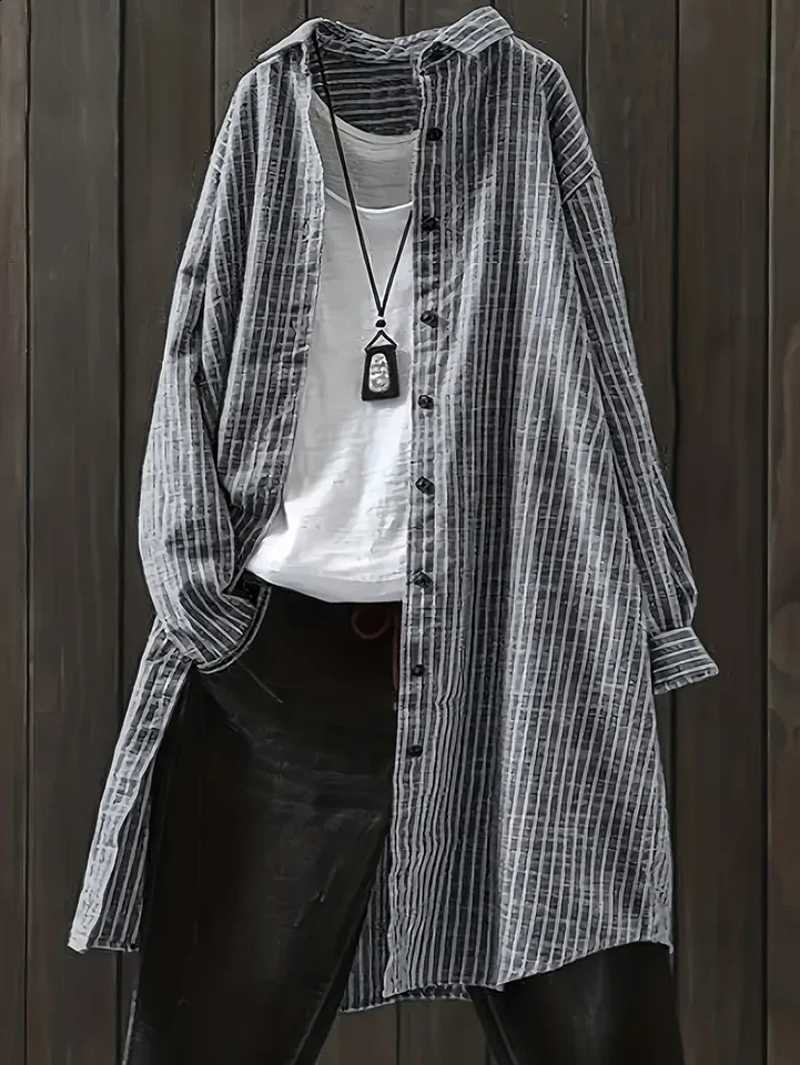 Plus size 2025 springsummer womens clothing striped loose casual commuting style office outdoor street 250312
