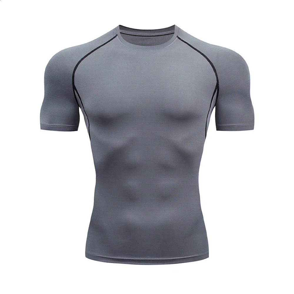 Mens Bodybuilding Sports Tight T-shirt Summer Compression O-Neck T Shirt Gym Fitness Quick Dry Running Tshirt Male Workout Tops 250319