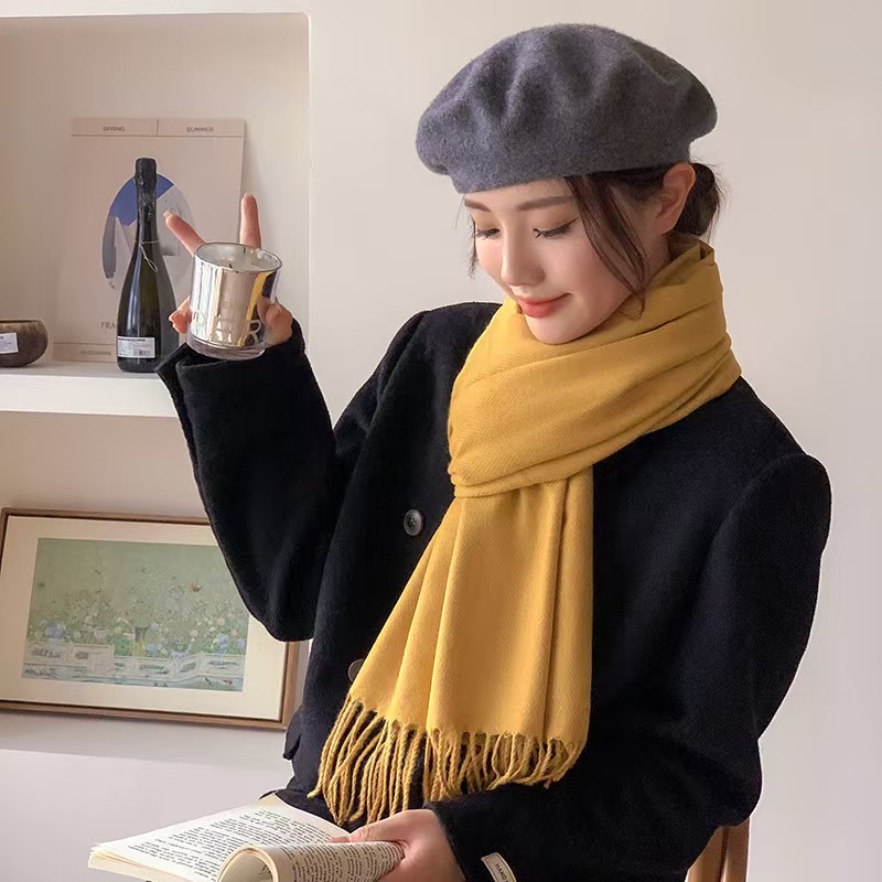 K176 Fine-line gold thread super soft imitation cashmere scarf for women Korean style all-match unisex neck scarf solid color 2024 new style