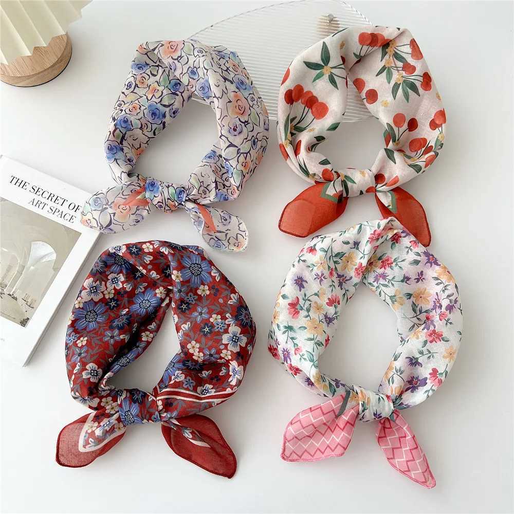 55cm Womens Cotton Linen Spring and Summer Square Scarf Suitable for Korean Fashion Band Fashion Decoration Hair Flower Neck Scarf X250319