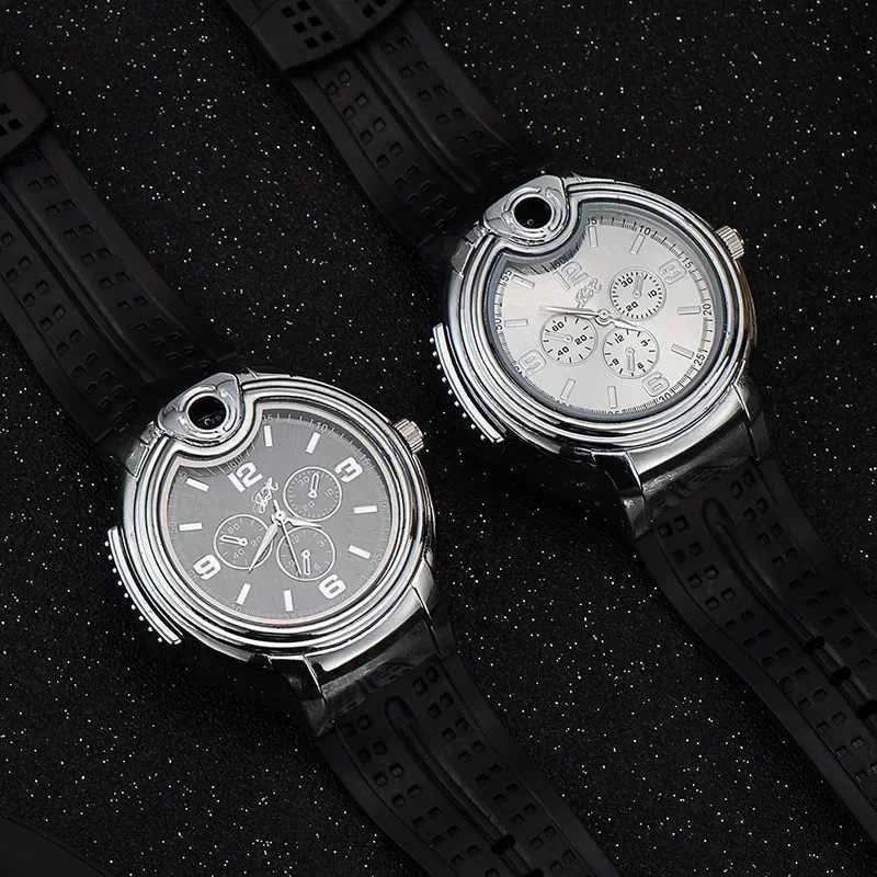 Metal Gas Watch Lighter for Men Portable Rechargeable Gas Lighter Outdoor Windproof Cigarette Lighters Unique Smoking AccessoryC250318