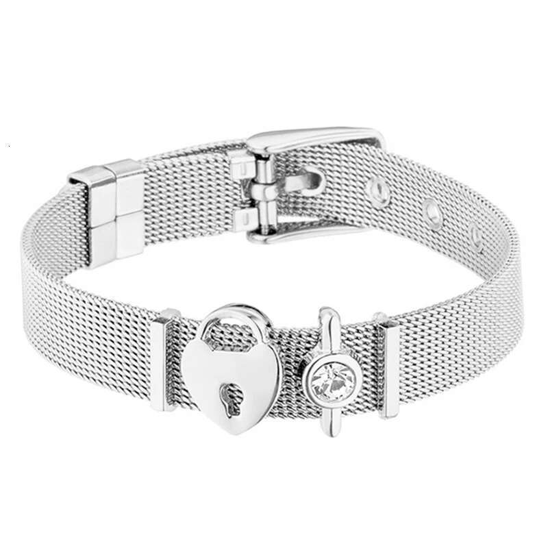 Silver Color Stainless Steel Mesh Bracelet Set Rose Gold Love Lock Beads Bracelet for Woman Girlfriend Fashion Jewelry Gift