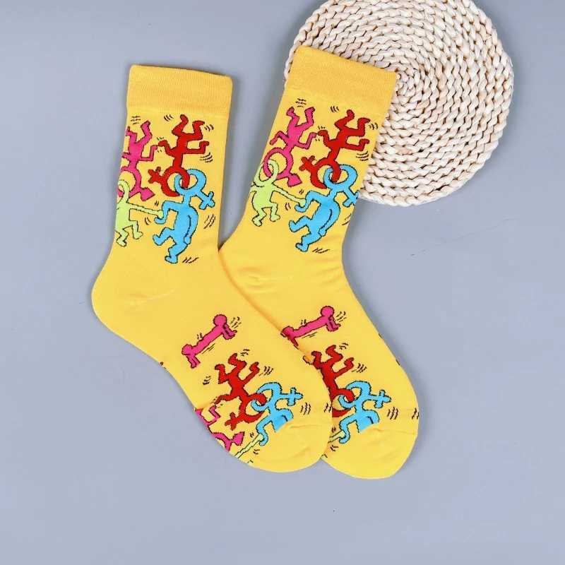 A pair of personalized graffiti symbols comfortable and trendy mens mid calf socks X250319